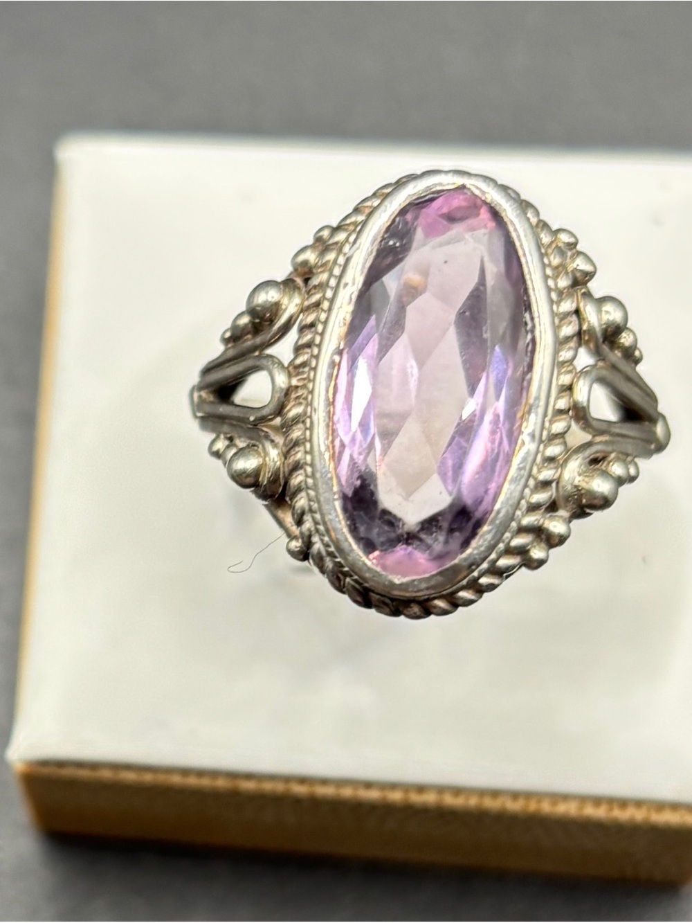 Sterling Silver Purple Amethyst Gemstone Oval Cocktail Ring